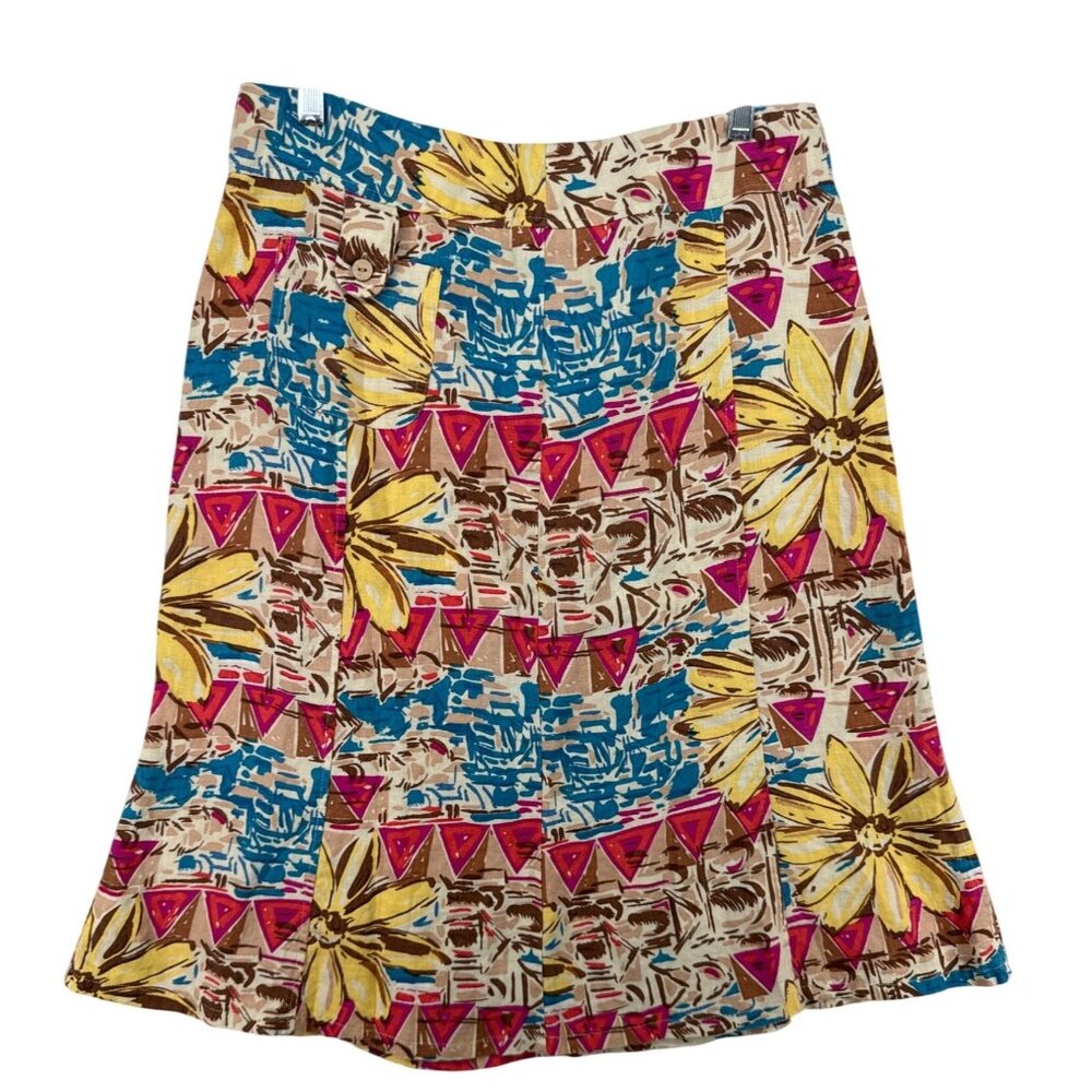 Vintage Choices Womens Skirt Sz M 100% Linen Tropical Beachy Floral Cottage Boho